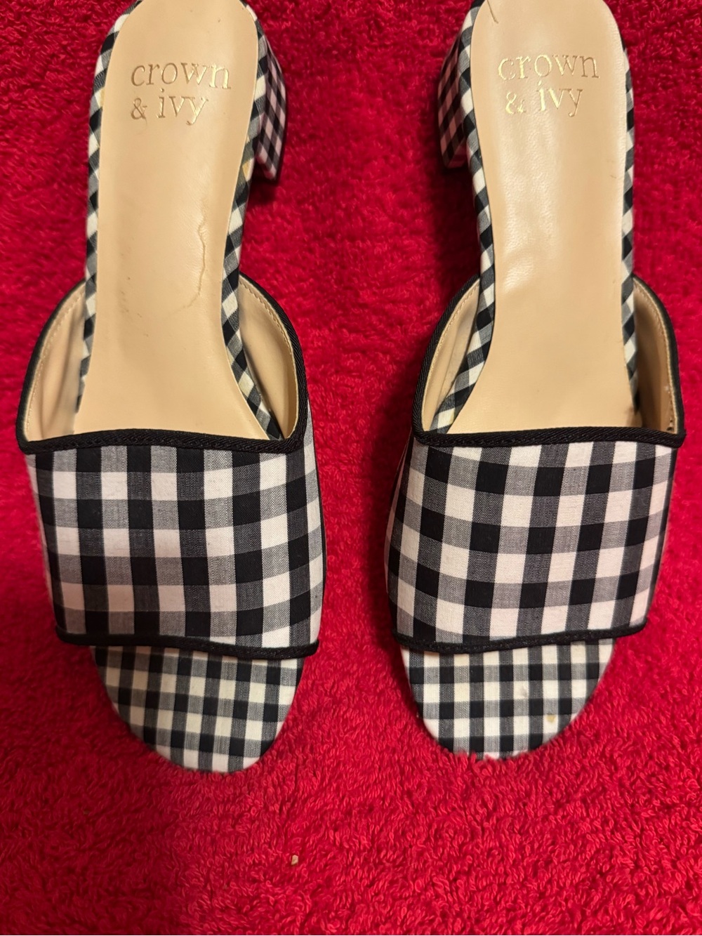 Crown & Ivy Sz 6M Black/White Gingham Slide Sandals EUC😊😊